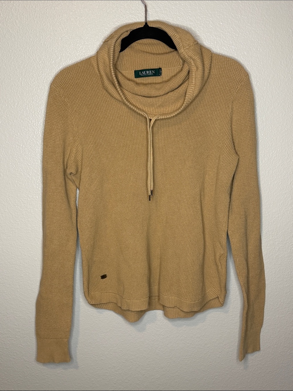 Lauren Ralph Lauren Camel Cowl Neck Drawstring Sweater size large (bin14)